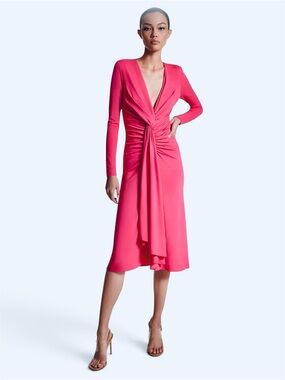 Michael Kors Collection Azalea Pink Draped Gathered Midi Dress Size 6